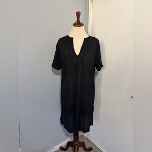 Pineapple Cove Black Tunic Summer Beach Relaxed Dress with Embroidered Sequin XL